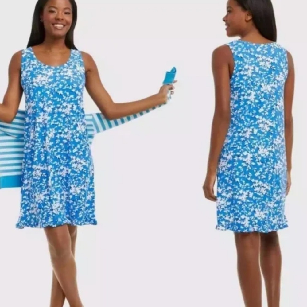 NWT Draper James jersey knit blue floral ruffle hem dress size Small/medium
